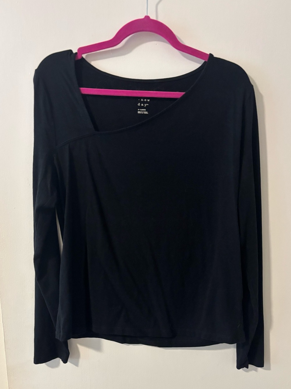 A New Day Asymmetric Neckline Black Top